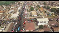 Aerial view of Konongo, a town in Ghana