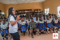 Benedicta Ama Batcho, Founder and CEO of AmaCares with some of the students