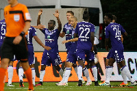 Ghana winger Frank Acheampong celebrate his goal with team mates