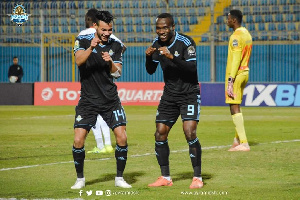 John Antwi celebrating his goal for Pyramids FC in the CAF Confederation Cup