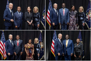 Collage of the Bidens meeting African leaders at a reception in New York