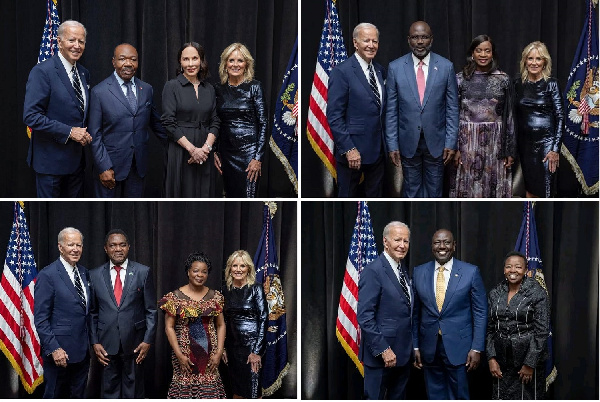 Collage of the Bidens meeting African leaders at a reception in New York