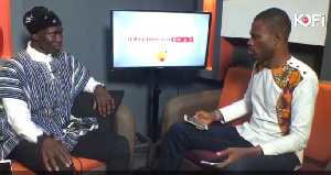 Peter Paradise (l) in an interview on Kofi TV