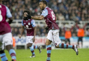 Jordan Ayew celebrates his super strike for Aston Villa