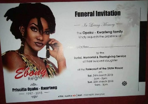 Ebony's funeral invitation card