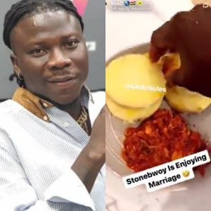 Stonebwoy eating the meal his wife made