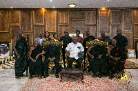 Former President John Agyekum Kufuor flanked by Jospong and some chief mourners