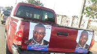 The pickup vehicle with the campaign posters of Wontumi