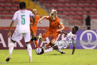 A Dutch player dribble past a Black Princess player