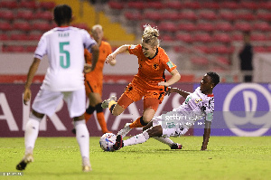 A Dutch player dribble past a Black Princess player