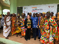 Dr Deborah Rose, Mr Japhet Aryiku, Mr Samuel Attah Akyea and chief of the town in a group picture