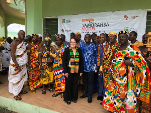 Dr Deborah Rose, Mr Japhet Aryiku, Mr Samuel Attah Akyea and chief of the town in a group picture