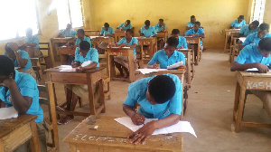 A photo of students in an examination hall