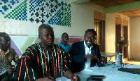 Simon Batamya Aseno (left) addressing the media at the conference at Zebilla