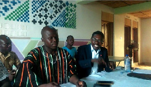 Simon Batamya Aseno (left) addressing the media at the conference at Zebilla