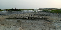 Cement blocks on the bank of the Keta Lagoon