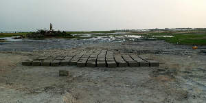 Cement blocks on the bank of the Keta Lagoon