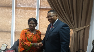 Namibian Ambassador Charles B. Yosob with Minister of Aviation Cecilia Abena Dapaah