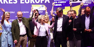 European Commission President Ursula von der Leyen celebrates with the Bavarian premier in Germany