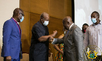 John Mahama exchanging pleasantries with Akufo-Addo