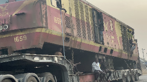 Some residents are seen hanging on one of the trains as it arrived in Tamale