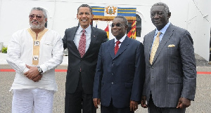 Jerry John Rawlings, Barrack Obama, the late Professor Mills and John Agyekum Kufour