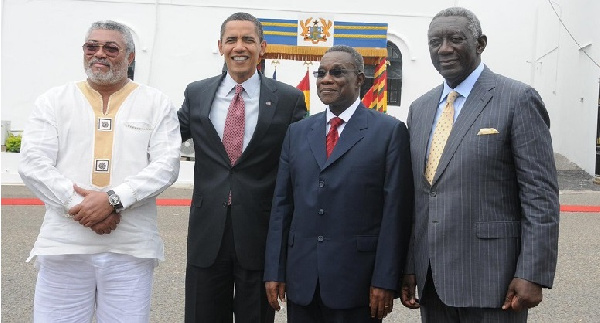 Jerry John Rawlings, Barrack Obama, the late Professor Mills and John Agyekum Kufour