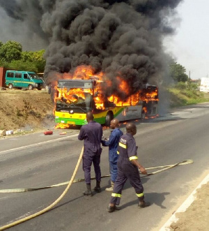 A Metro mass transit bus was completely burnt by fire at Opeikuma junction.