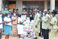 Officials of Manya Krobo Rural Bank Ltd during the donation