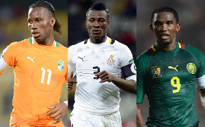 L-R Drogba, Asamoah Gyan, Samuel Eto'o