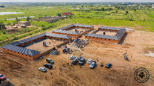 Aerial shot of the new residential quarters for the dam spillage victims