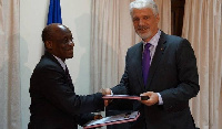 Seth Terkper [L], Minister of Finance and William Hanna, EU Ambassador to Ghana