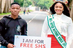 Abraham Attah with Miss United Nations World 2017 campaigning for Free SHS which starts in September