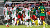 Cameroon striker, Vincent Aboubakar recovering the ball after scoring against Burkina
