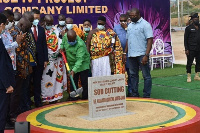 President Akufo-Addo with shovel breaking the ground for Phase IV of Keda Ceramics(1)