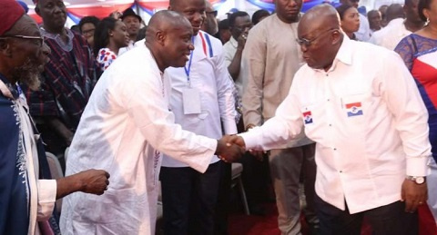 President Akufo Addo in a handshake with Kwabena Agyepong