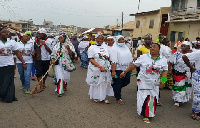 NDC ladies displaying party colours at Aboabo