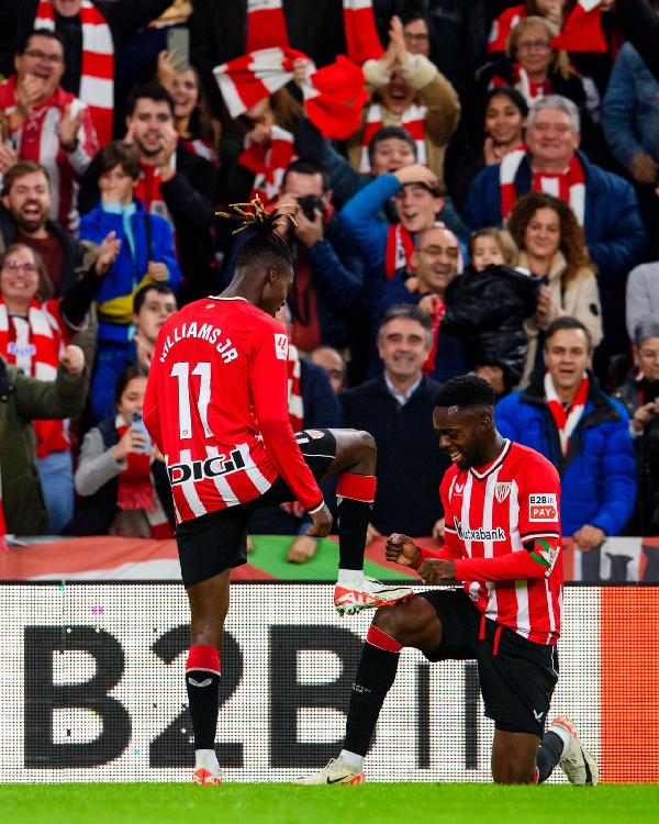 Winger Nico Williams celebrating the goal with his brother Inaki