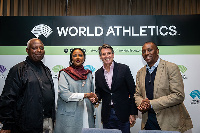 World Athletics President Sebastian Coe with Sports Cabinet Secretary Amina Mohamed, Principal Secre