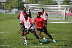 L-R Elisha Owusu, Kamaldeen, Semenyo and Jordan Ayew behind