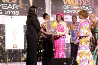 Nana Konadu receiving Ayekoo Award at the recently held Glitz Women of the Year Honours