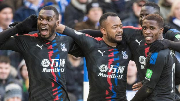 Jordan Ayew celebrating his goal against Brighton & Hove Albion