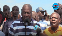 Former President John Mahama addressing flood victims at Adabraka Sahara