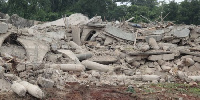 The church building has been reduced to a pile of rubble