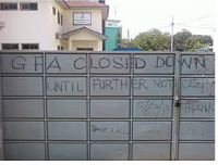 The main gate to the GFA was closed to staff and the general public