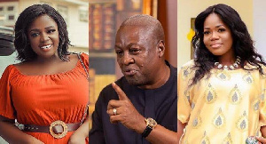 L-R: Tracey Boakye, John Mahama, Mzbel