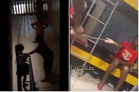 The two videos show two ladies bullying two other ladies