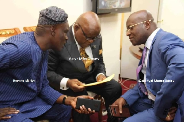 Speaker of Parliament, Prof Mike Oquaye with leaders of both sides of the house