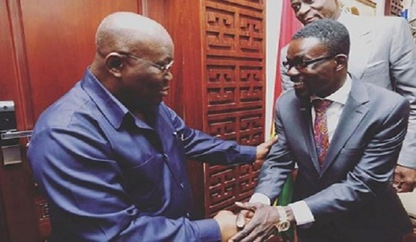 President Nana Addo Dankwa Akufo-Addo in a handshake with Nana Appiah Mensah