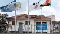 Flags of Ghana, GFA, CAF and FIFA at the FAs Head Office in Accra